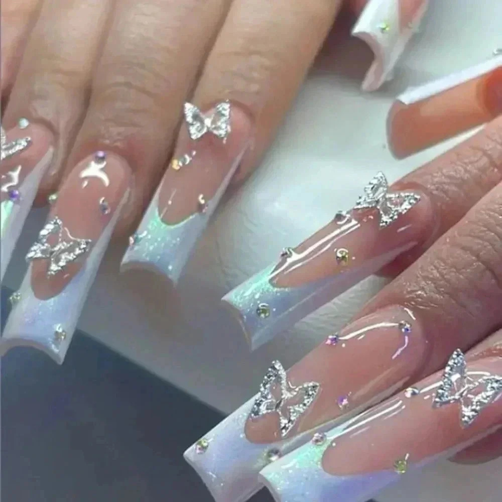 Glossy 3D Butterfly Rhinestone / Glitter Design - Press on nails